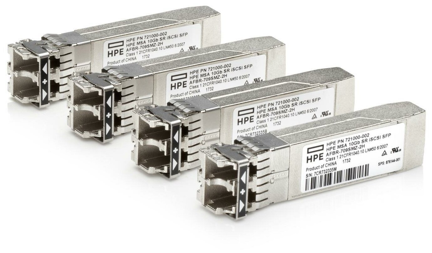 Трансивер HPE MSA 10 Гбит/с, iSCSI, SFP+, коротковолновый, 4 шт. в упаковке