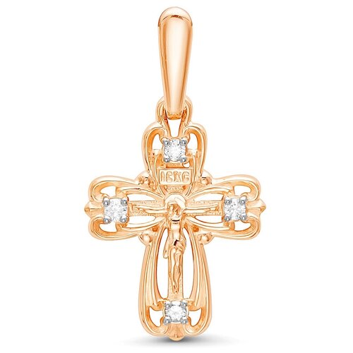 Крестик Vesna jewelry, красное золото, 585 проба, родирование, бриллиант православный крест с 4 бриллиантами 0 064 карат из белого золота 61891 vesna jewelry