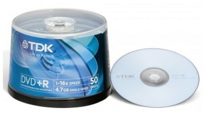 Диск DVD+R 4.7GB TDK 16X туба по 50 шт. цена за уп/ на шпинделе