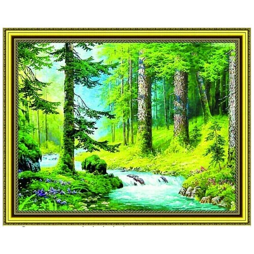 Купить Алмазная мозаика на подрамнике 40x50 см / круглые стразы / Весенний лес, Paintboy