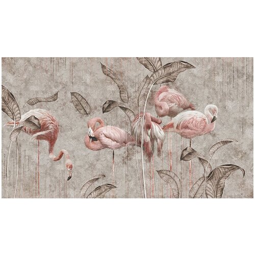 Фотообои Уютная стена Фламинго на абстрактном фоне 480х270 см Виниловые Бесшовные (единым полотном)
