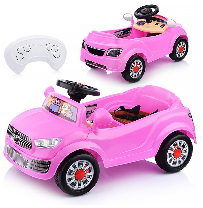 Детский электромобиль с пультом, свет фар, проигрывает музыкальные мелодии, сигнал клаксона, USB-разъём, AUX. ROCKET,1 мотор 20 ВТ, розовый