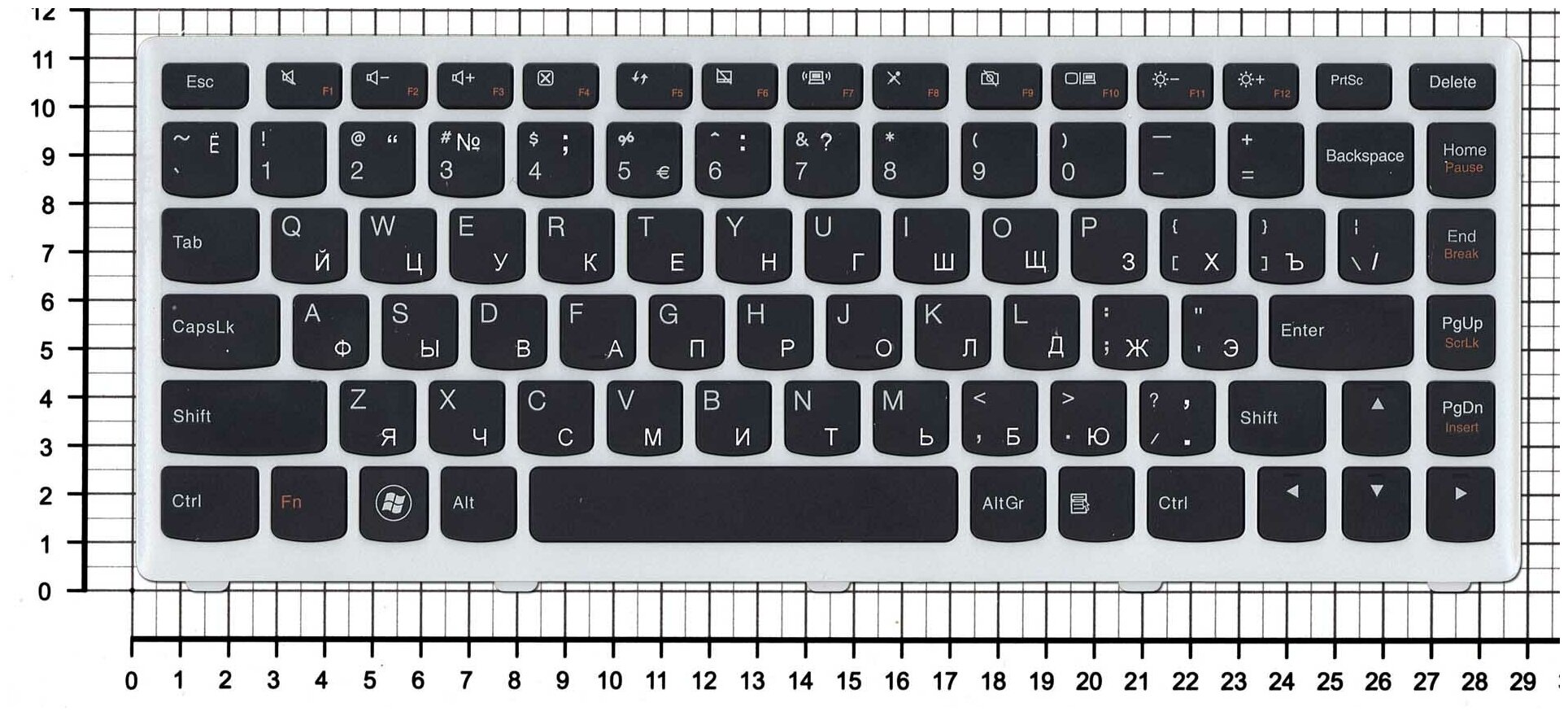 Клавиатура для ноутбука Lenovo MP-11K9 русская черная с белой рамкой