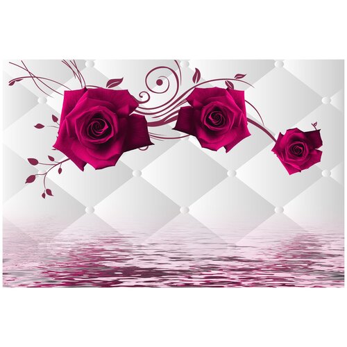 Фотообои Уютная стена 3D малиновые розы 410х270 см Виниловые Бесшовные (единым полотном)