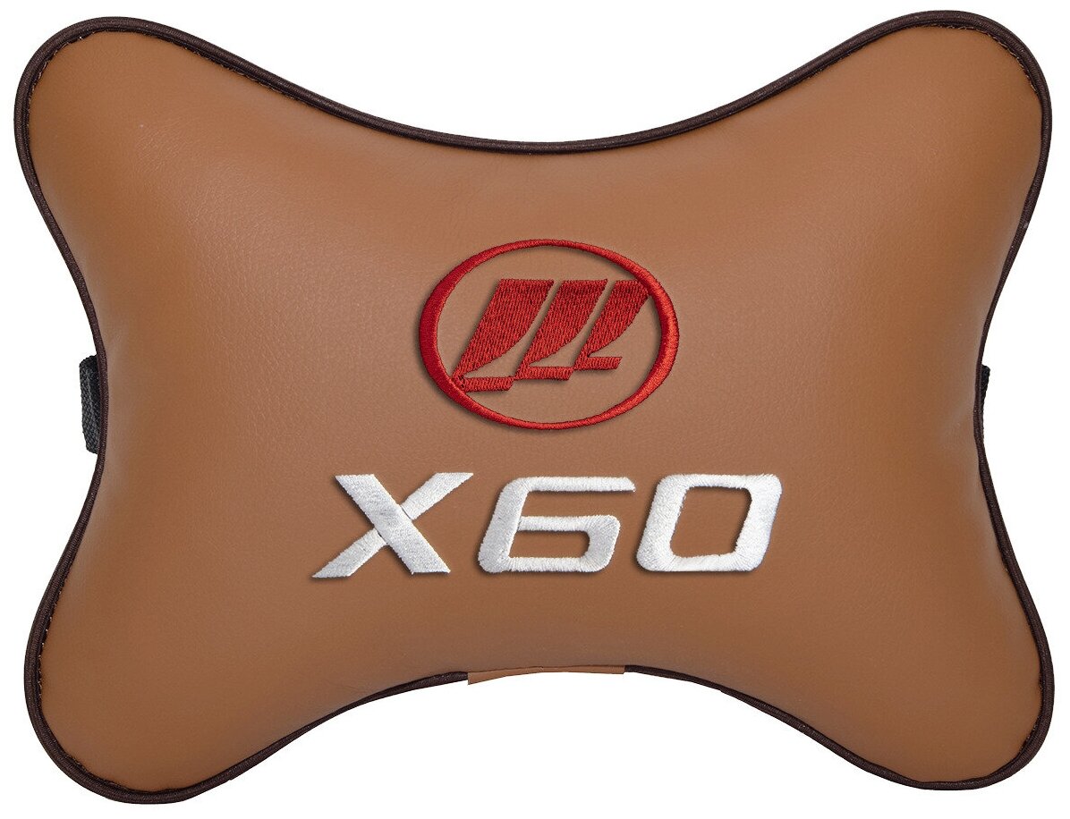 Автомобильная подушка на подголовник экокожа Fox с логотипом автомобиля LIFAN X60