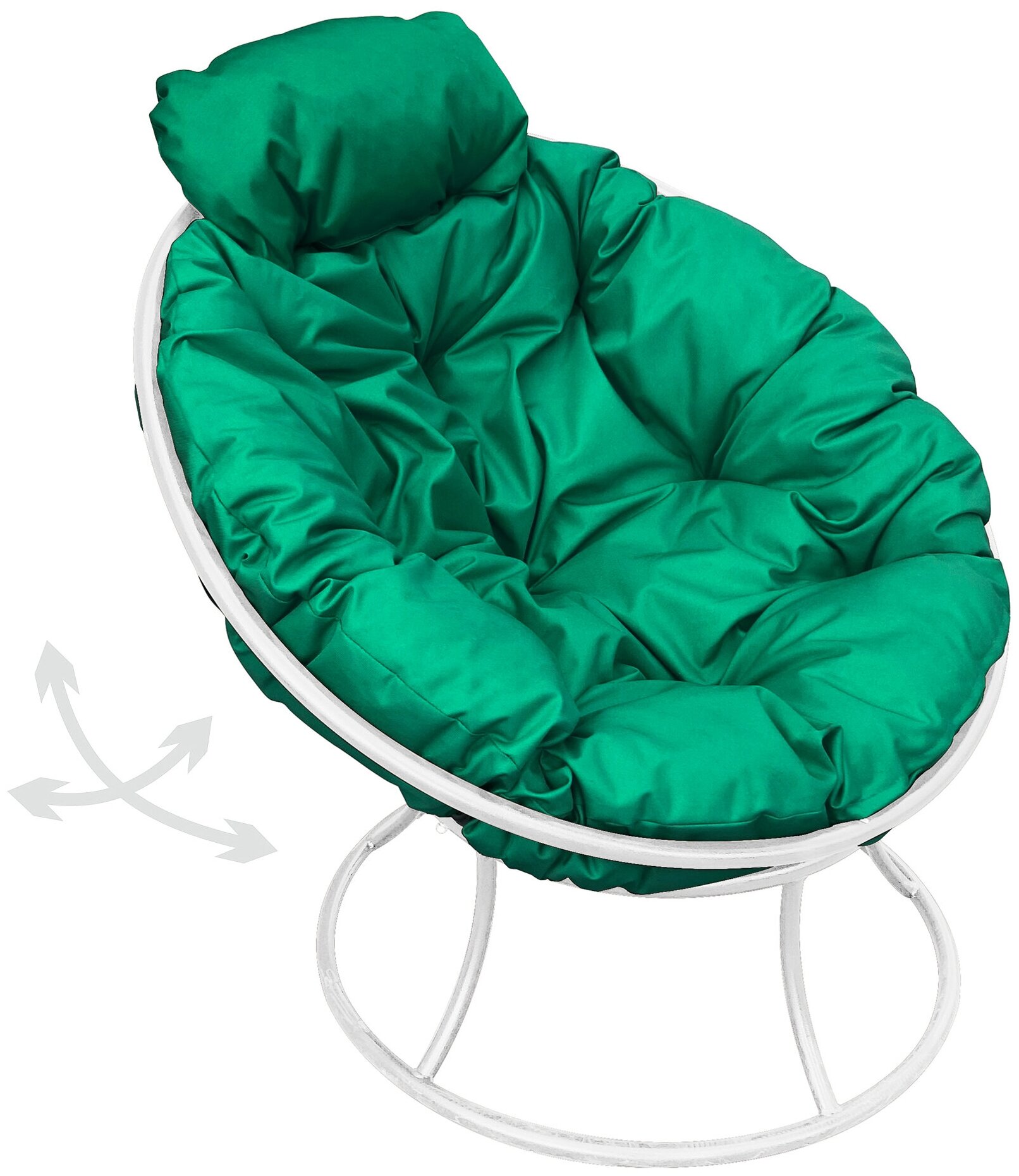 Кресло m-group папасан пружинка мини белое, зелёная подушка - фотография № 1