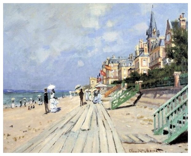 Репродукция на холсте Пляж в Трувилле (Beach at Trouville) №1 Моне Клод 37см. x 30см.