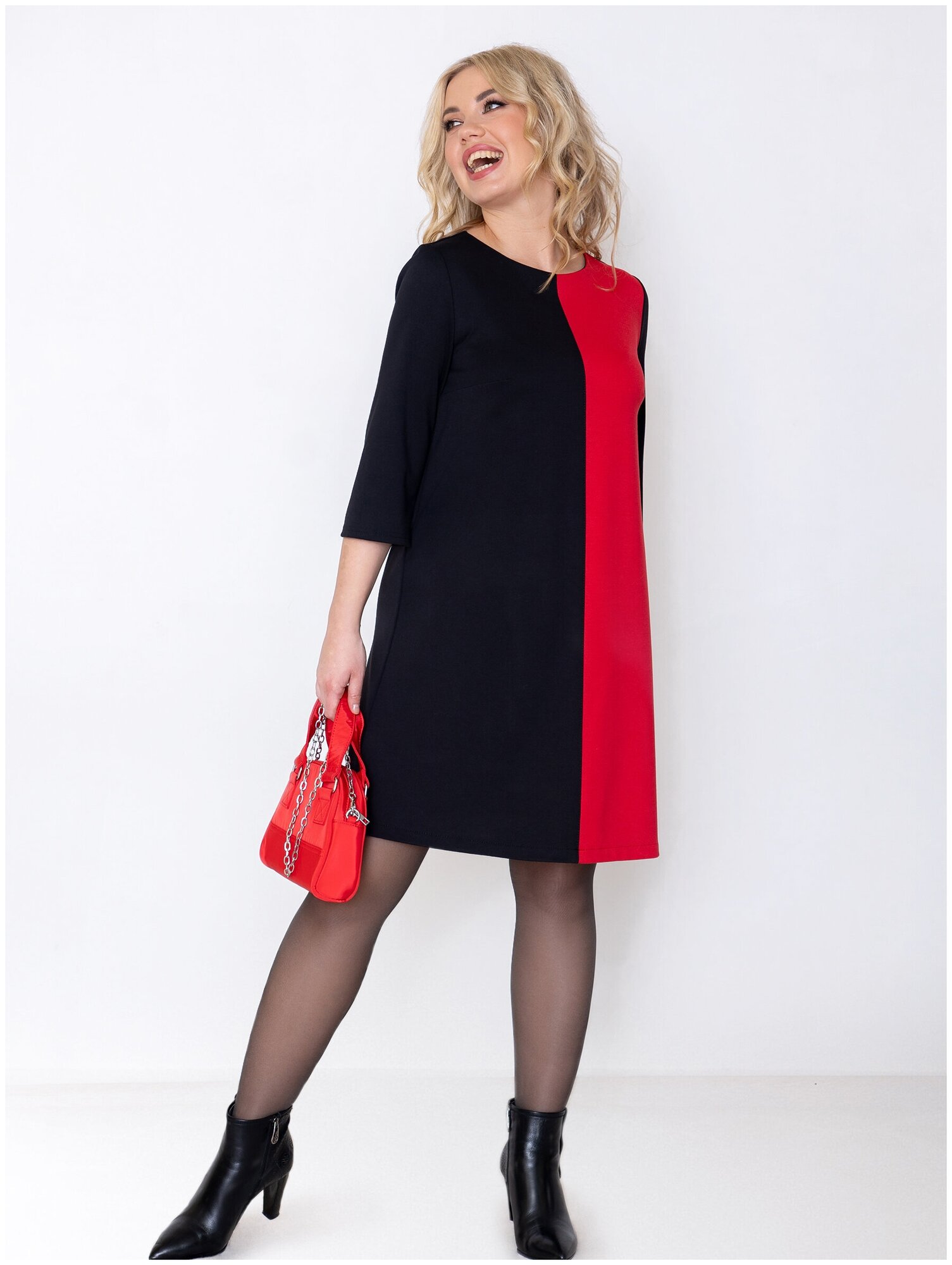 Платье With street, свободный силуэт, миди, размер 56, красный, черный - фотография № 2