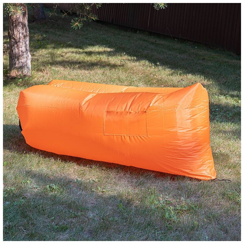 Надувной диван ламзак 240x70 см с карманом и колышком; лежак пляжный; надувное кресло; шезлонг, матрас (гамак) оранжевый