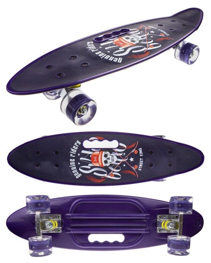 Скейтборд с ручкой для детей и подростков / пенни борд / скейт со светящими колесами 58х16 см / пират