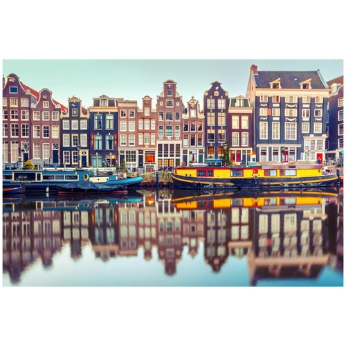 Фотообои Уютная стена Яркие лодки Амстердама 410х270 см Бесшовные Премиум (единым полотном)