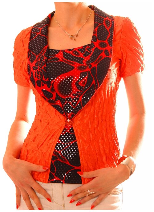 Блуза  TheDistinctive, нарядный стиль, прилегающий силуэт, короткий рукав, однотонная, размер s, красный