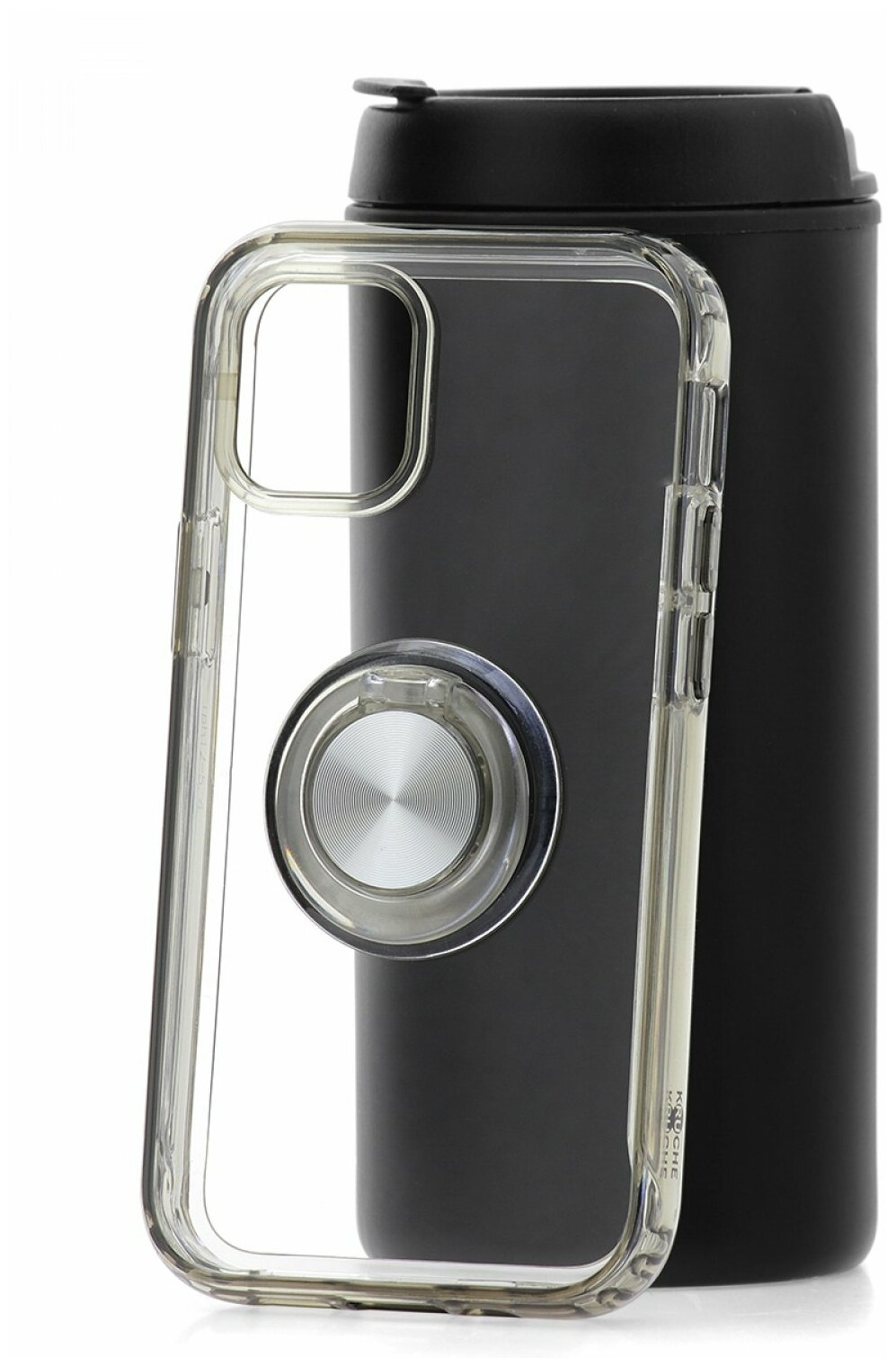 Чехол с кольцом для Apple iPhone 12 mini КRUЧЕ Ring Black, силиконовый бампер с защитой камеры, пластиковый защитный кейс, прозрачная накладка