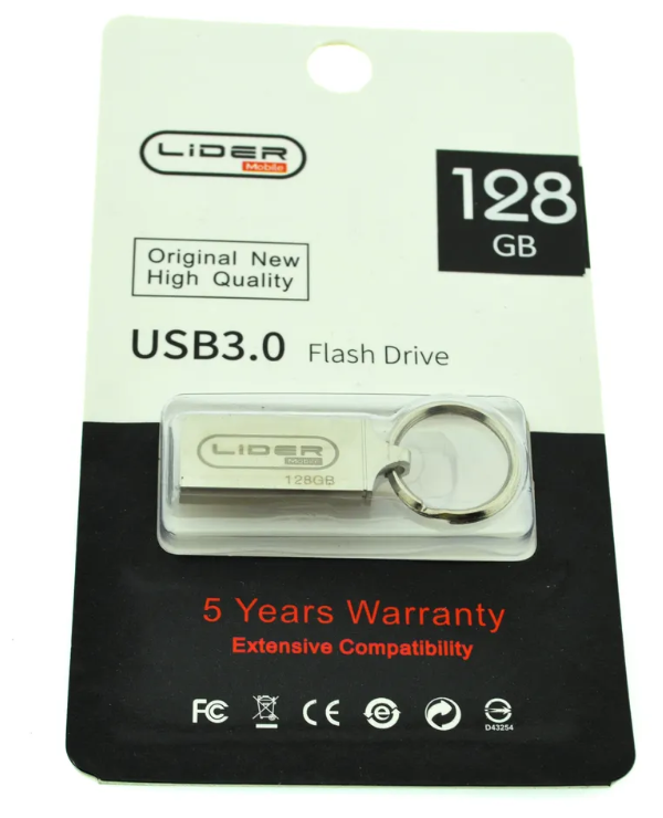 Флешка 128 GB LIDER Mobile USB 3.0 Flash Drive / Высокая скорость / Металичиский корпус / Защита от повреждений / Водонепроницаемый чип / 128 ГБ