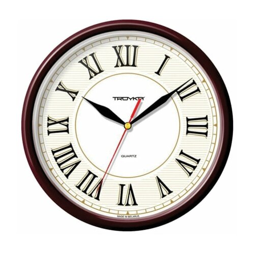 фото Часы настенные troyka 91931915, круг, белые, коричневая рамка, 23х23х4 см тройка