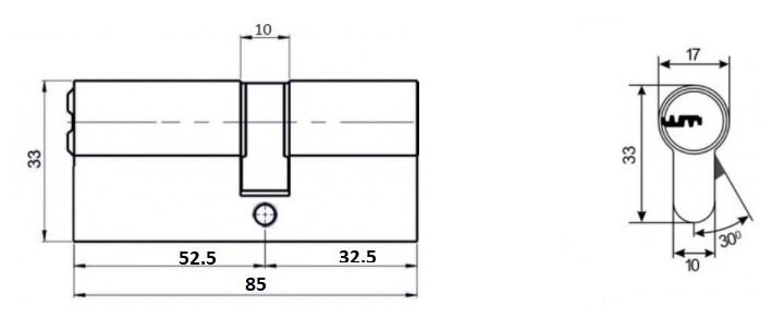 Цилиндровый механизм "Евродверь-Эконом" ключ-ключ 85 мм (32,5x52,5 мм) латунь с перекодировкой - фотография № 2