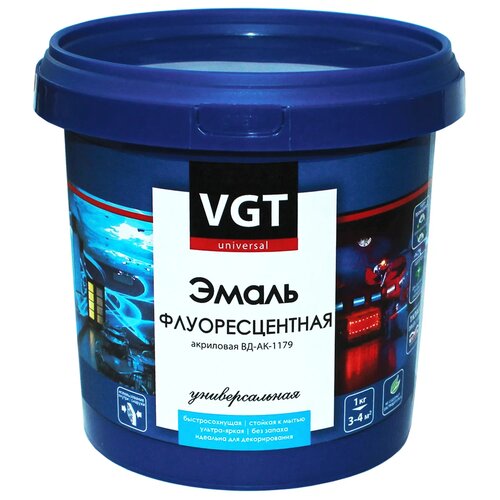 vgt вгт вд ак 1179 универсальная флуоресцентная эмаль светоотражающая 1кг голубая Эмаль акриловая (АК) VGT ВД-АК-1179 универсальная флуоресцентная, полуматовая, лимонно-желтый, 1 кг, 1 шт.
