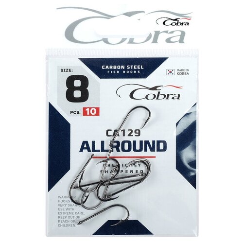 крючки cobra allround серия ca129 8 10 шт Крючки Cobra Allround CA129 (Baitholder), размер 8, 10шт.