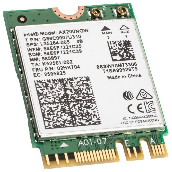 Wi-Fi-адаптер Intel беспроводных локальных сетей Intel® 6 AX200 (AX200.NGWG) M.2 E Key 2230, 2x2 AX+BT Wi-Fi(PCIe)