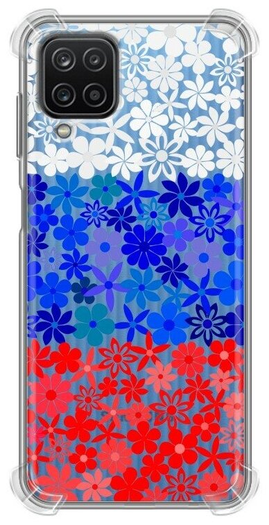 Полупрозрачный дизайнерский силиконовый с усиленными углами чехол для Samsung Galaxy A12 Российский флаг