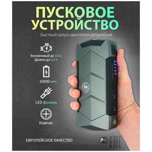 Портативное пуско-зарядное устройство с аккумулятором 10800 mAh / Пусковое устройство для автомобиля