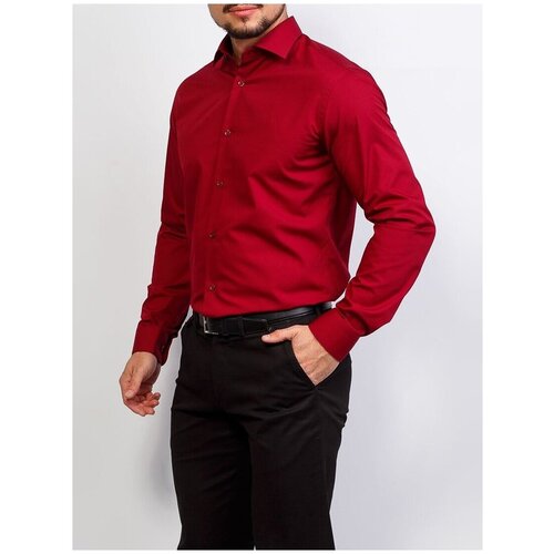 фото Рубашка мужская длинный рукав greg 630/139/ch/z_gb, полуприталенный силуэт / regular fit, цвет бордовый, рост 174-184, размер ворота 39