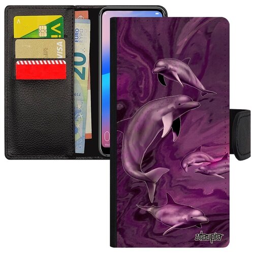 фото Красивый чехол книжка на телефон // huawei p20 pro // "дельфины" косатка нарвал, utaupia, розовый