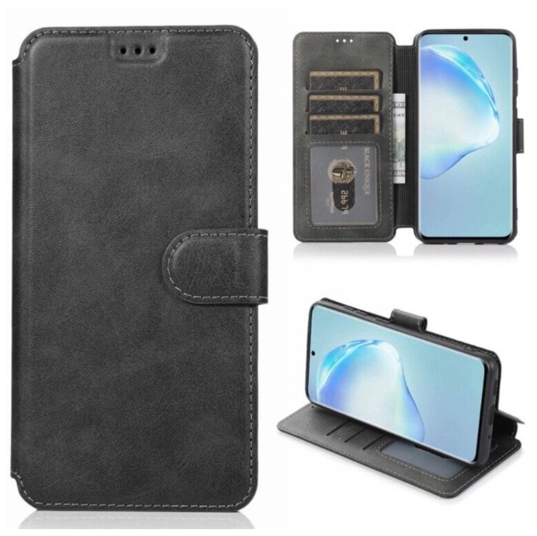 Чехол книжка для Samsung Galaxy A51 A515 кожаный черный с магнитной застежкой / Чехол книжка подставка на застежке с визитницей