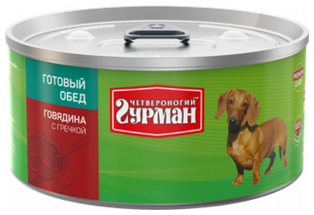 Четвероногий Гурман "Готовый обед" Говядина с гречкой для собак 325 гр x 6 шт.