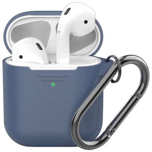 фото Силиконовый чехол deppa с карабином для наушников apple airpods (синий)