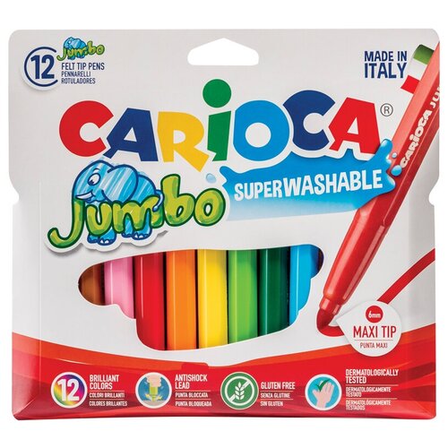 Фломастеры Carioca Jumbo, 12цв, утолщенные, смываемые, картон, европодвес комплект 5 шт фломастеры carioca jumbo 12цв утолщенные смываемые картон европодвес