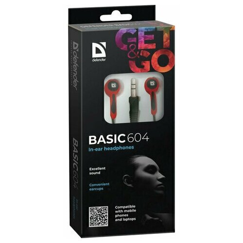 Наушники DEFENDER Basic 604 комплект 5 шт проводные 12 м вкладыши черные с красным 63605 153800₽