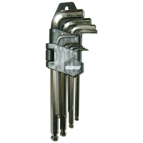 Ключи шестигранные 1-10 мм 9шт. длинные Skrab 44722 ключи шестигранные 1 5 10 мм 9шт короткие с шаровым наконечником имбусовые скраб 44720