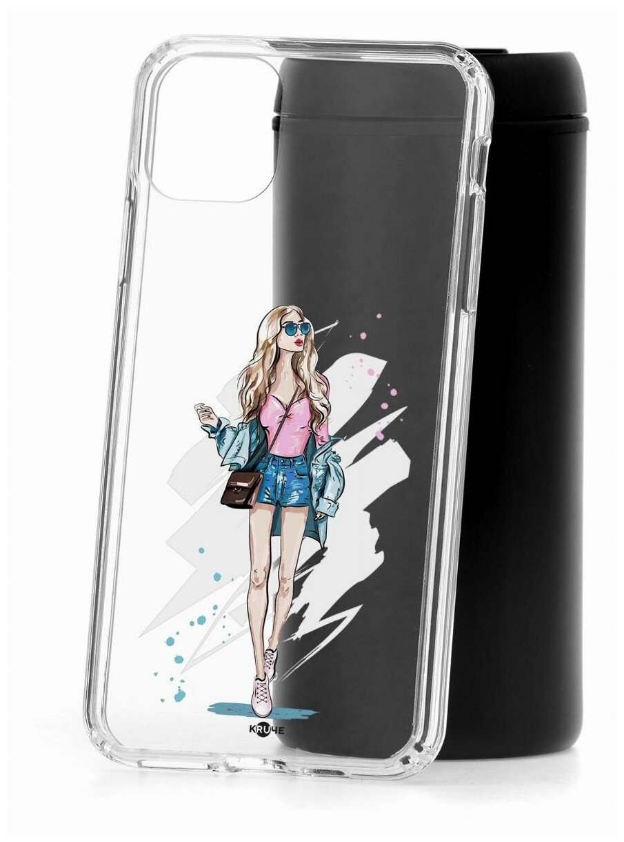 Чехол для iPhone 11 Pro Max Kruche Print Fashion Girl,противоударная пластиковая накладка с рисунком,защитный силиконовый бампер с защитой камеры