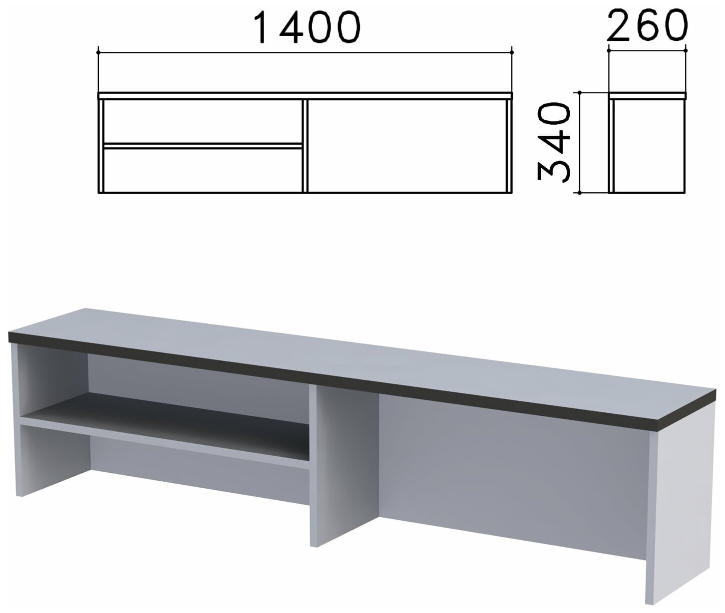 Надстройка для стола письменного "Монолит" (ш1400*г260*в340 мм), 1 полка, цвет серый, НМ38.11
