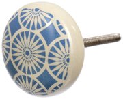 BLUMEN HAUS Ручка керамическая для мебели "Маргаритка", цвет белый, рисунок голубой