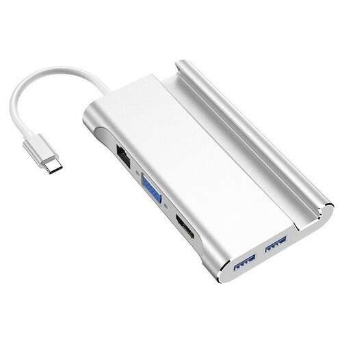фото Многофункциональная док-станция 7в1 mypads сетевая карта type-c на hdmi/ usb 3.0 type-a/ vga/ thunderbolt 3/ rj45 с портом ethernet и с подставкой под смартфон или планшет