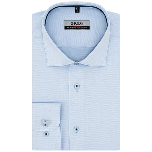 фото Рубашка мужская длинный рукав greg 203/191/4378/z/1p, полуприталенный силуэт / regular fit, цвет голубой, рост 174-184, размер ворота 44