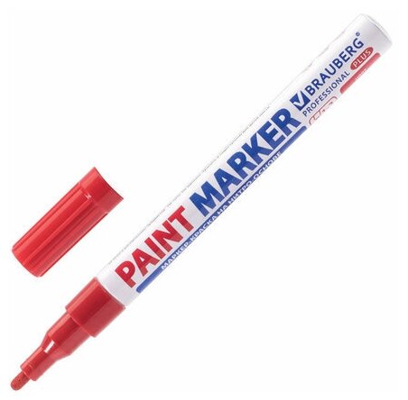 Маркер-краска лаковый (paint marker) 2 мм, красный, нитро-основа, алюминиевый корпус, BRAUBERG PROFESSIONAL PLUS, 151440, 2 штуки