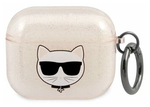 Lagerfeld для Airpods 3 чехол TPU Glitters with ring Choupette Transparent Gold