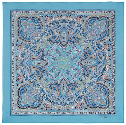 Платок Павловопосадская платочная мануфактура, 89х89 см, бирюзовый, голубой