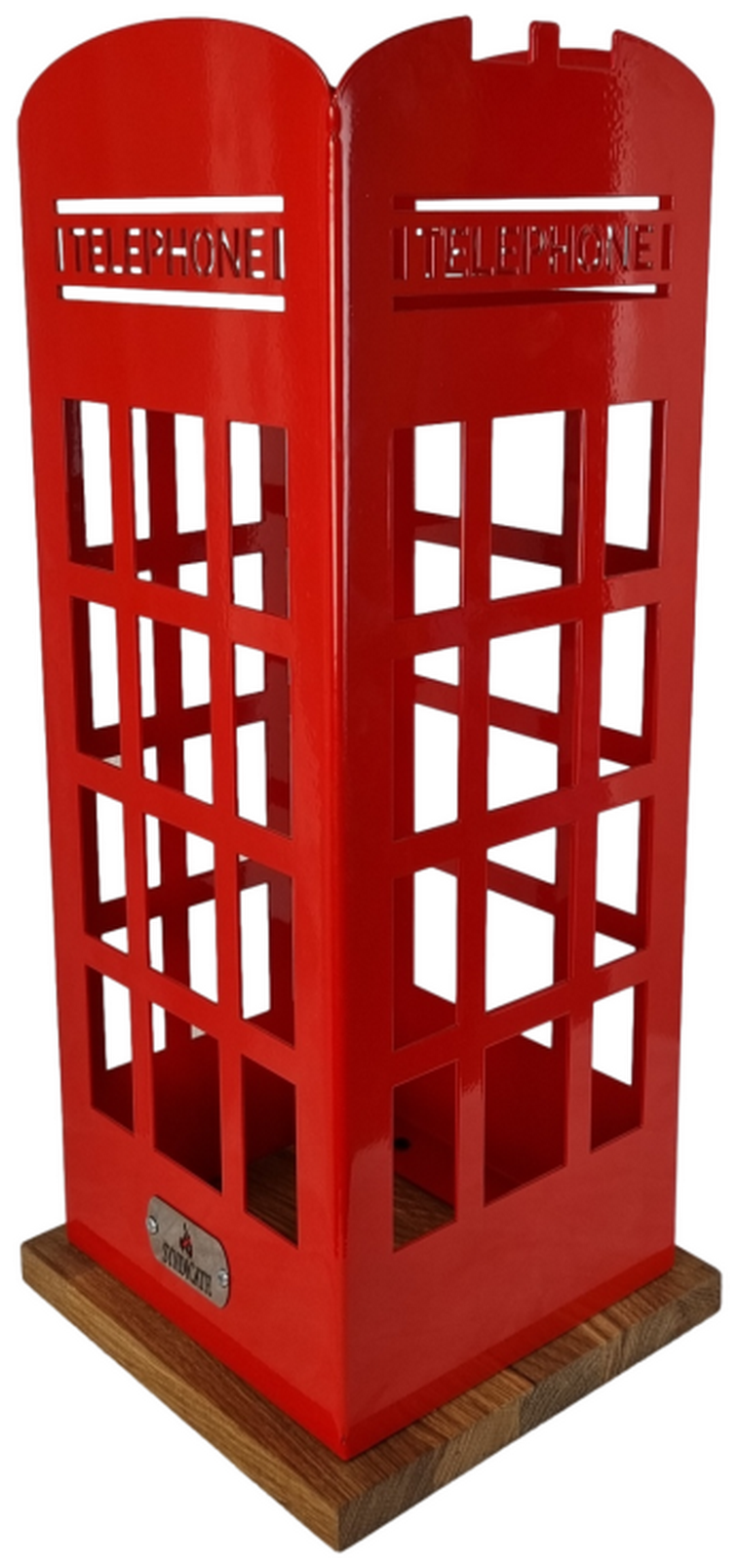 Подставка для зонтов напольная стальная с подставкой из натурального дуба: "Лондон", с подвесом для зонтов-автомат, в стиле LOFT. 24х24х56см. Красный - фотография № 2