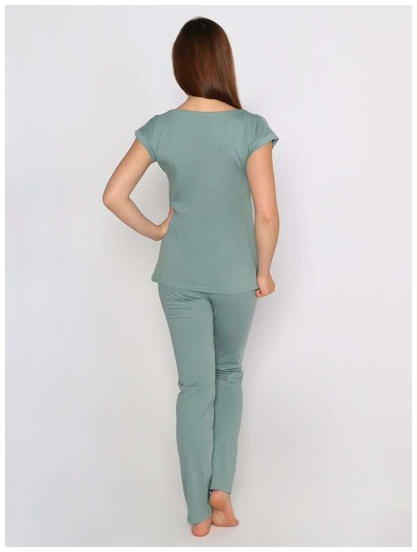 Комплект женский "оливки" футболка+брюки кулирка+микрофибра хаки, 44 - фотография № 4