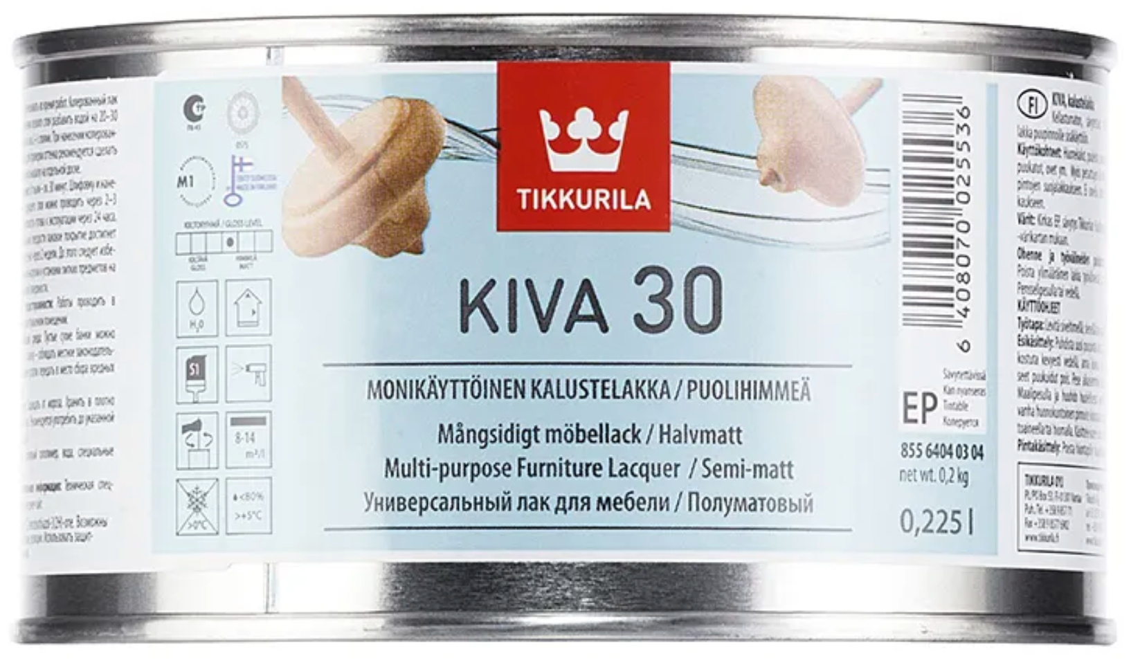 Лак для мебели Tikkurila Kiva 30 полуматовый (0,225л)