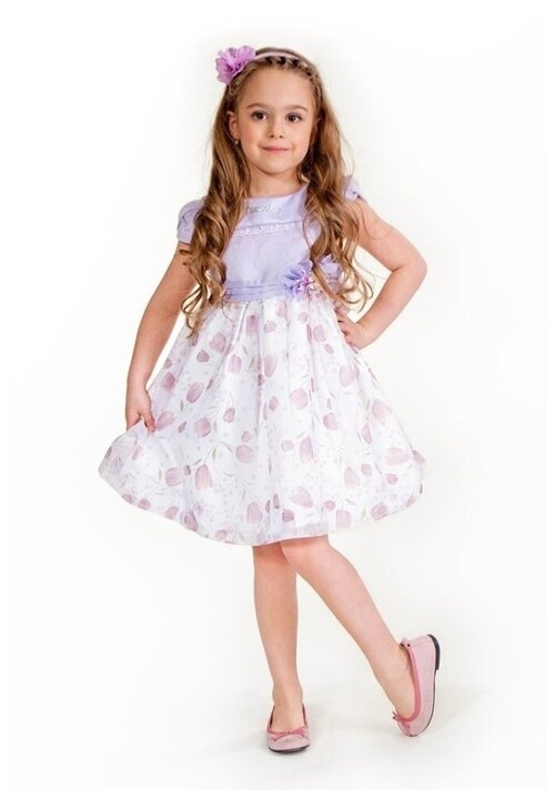 Платье Cascatto, нарядное, флористический принт, размер 7-8/122-128, фиолетовый