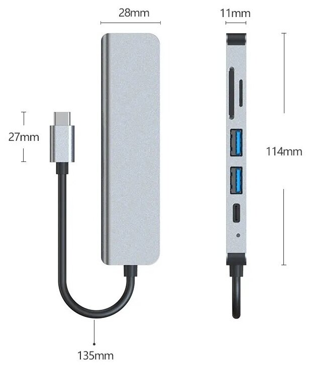 USB 30 хаб адаптер док-станция 6-в-1 подключение Type-C