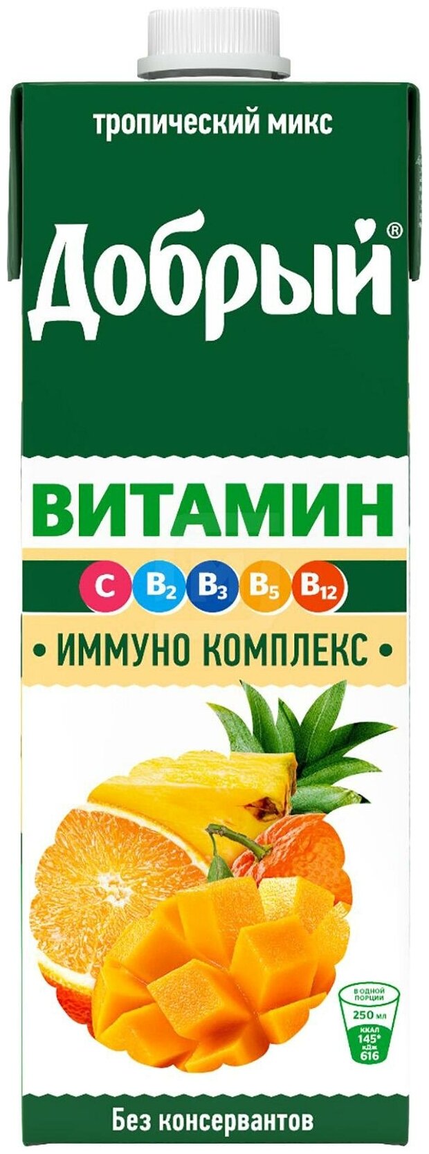 Добрый Напиток сокосодержащий мультифруктовый, обогащенный витаминами «Тропический микс» 0,95л - фотография № 1