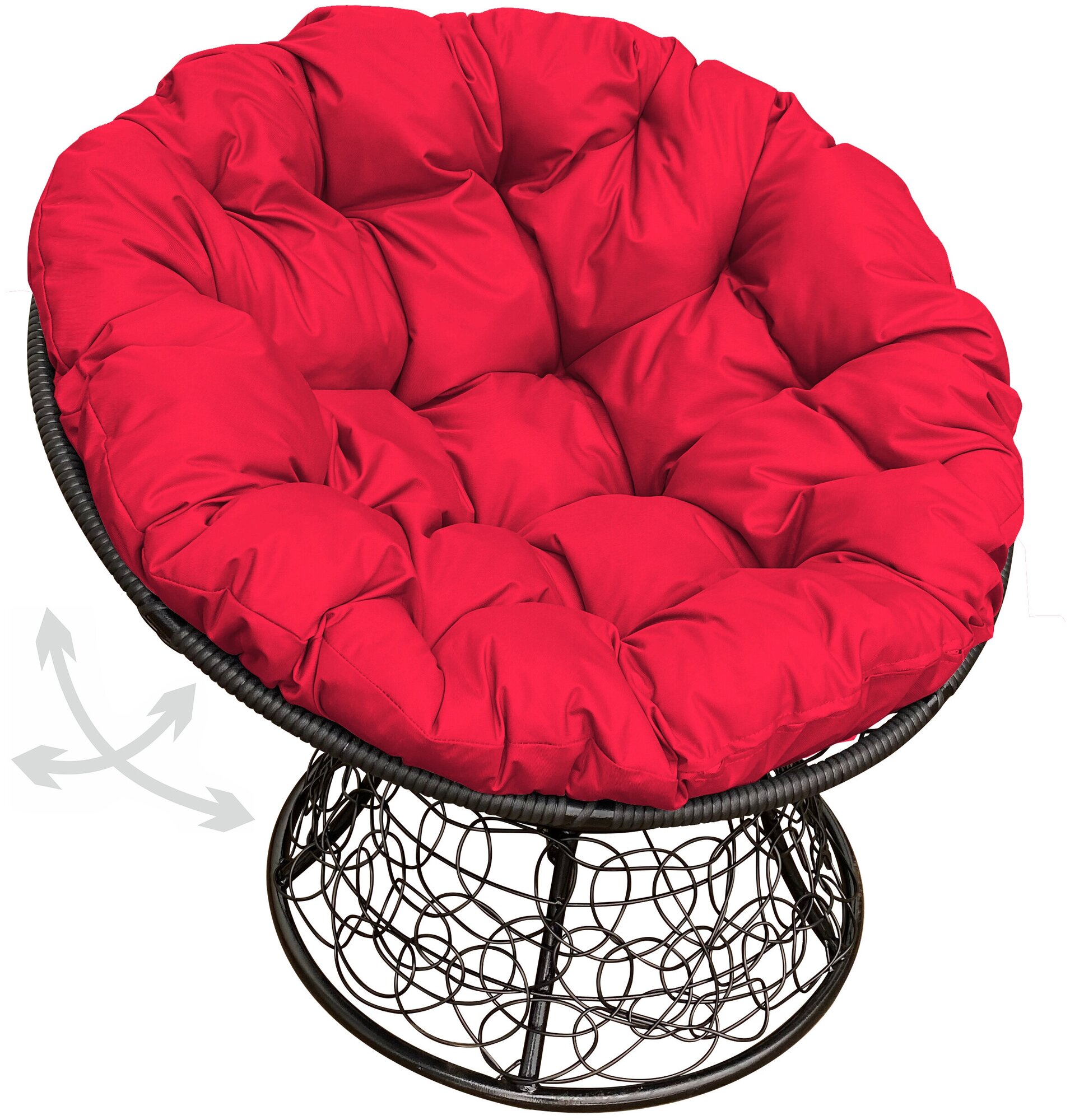 Кресло m-group папасан пружинка ротанг чёрное, красная подушка - фотография № 1