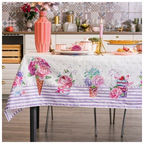 Скатерть 147x180 см Прямоугольная Цветочно-растительная Репс 3215₽