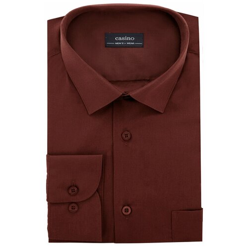 фото Рубашка мужская длинный рукав casino c540/15/bit/z, полуприталенный силуэт / regular fit, цвет коричневый, рост 174-184, размер ворота 44